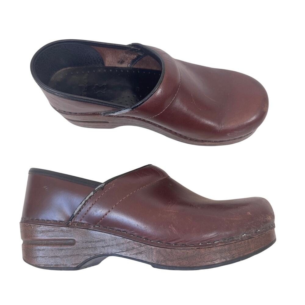 Dansko Brown Leather Platform Clogs Womens 8 Comfort Nursing Shoes Slip On